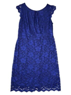ABS Collection Dress Womens Plus 18W Blue Lace Evening Midi Dress Lined Stretch